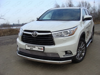 Защита передняя овальная 75х42 мм ТСС для Toyota Highlander 2014-2016